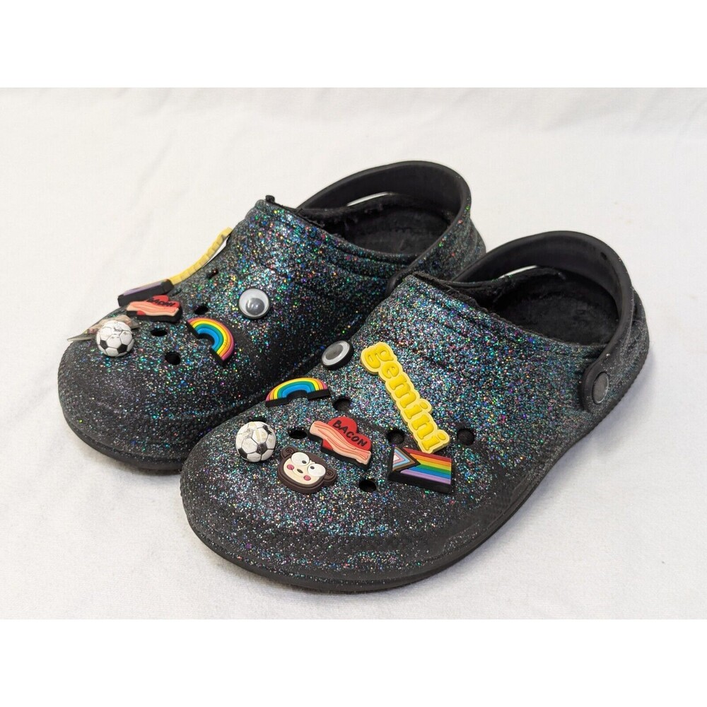 Classic Crocs Glitter Clog Gemeni Rainbow Soccer Bacon Women Sz 11 Mens Sz 9 W